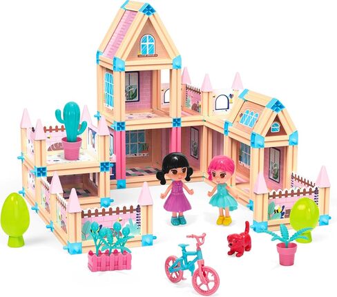 مجموعة ألعاب بناء بيت الدمية على شكل قلعة الأميرة ثلاثية الأبعاد مكونة من 196 قطعة - ألعاب مكعبات البناء من STEM Montessori DIY - بيت الدمى للفتيات بعمر 3 4 5 6 7 8 سنوات، أضواء LED، بلاستيك ABS، هدية إبداعية للأطفال in Kuwait