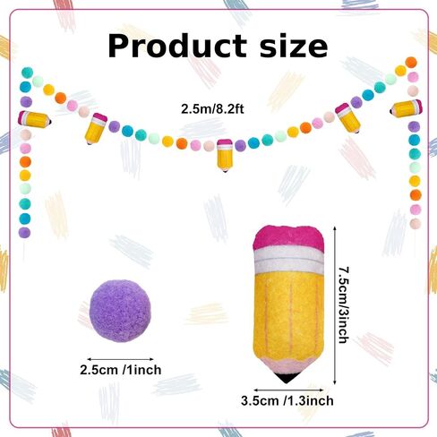AnyDesign 8.2Ft Back to School Felt Ball Banner Colorful 3D Pencil Pom Pom Garland Welcome Back to School Pre-Assembled Bunting Banner for First Day of School Classroom Decorations in Saudi Arabia