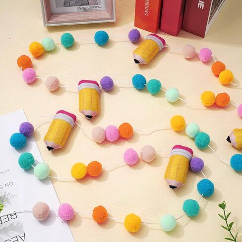 AnyDesign 8.2Ft Back to School Felt Ball Banner Colorful 3D Pencil Pom Pom Garland Welcome Back to School Pre-Assembled Bunting Banner for First Day of School Classroom Decorations in Saudi Arabia