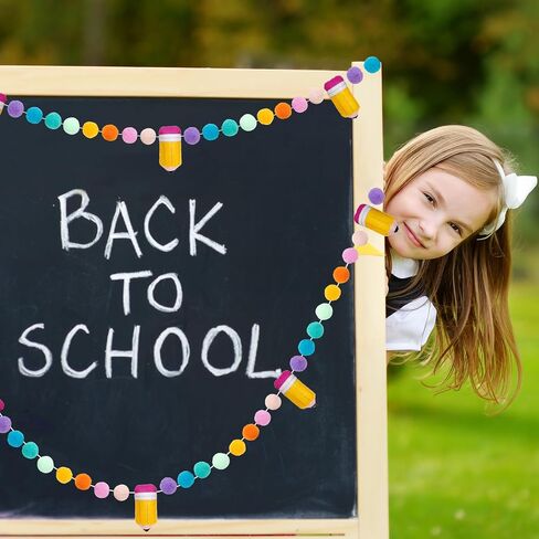AnyDesign 8.2Ft Back to School Felt Ball Banner Colorful 3D Pencil Pom Pom Garland Welcome Back to School Pre-Assembled Bunting Banner for First Day of School Classroom Decorations in Saudi Arabia