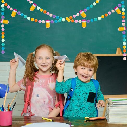 AnyDesign 8.2Ft Back to School Felt Ball Banner Colorful 3D Pencil Pom Pom Garland Welcome Back to School Pre-Assembled Bunting Banner for First Day of School Classroom Decorations in Saudi Arabia