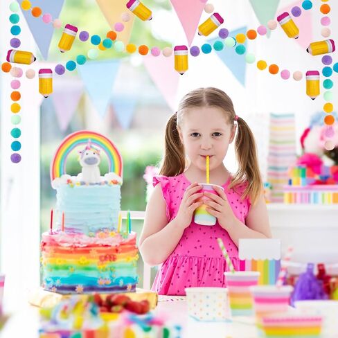 AnyDesign 8.2Ft Back to School Felt Ball Banner Colorful 3D Pencil Pom Pom Garland Welcome Back to School Pre-Assembled Bunting Banner for First Day of School Classroom Decorations in Saudi Arabia