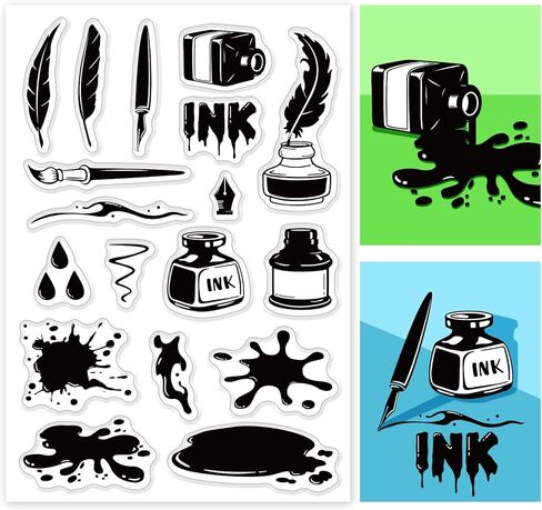 زجاجة حبر وقلم طوابع شفافة من جلوبلاند لبقع حبر القصاصات بنفسك، أختام ختم شفافة من السيليكون لصنع البطاقات، ألبوم الصور، ديكور المنزل in Kuwait