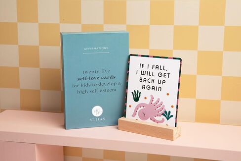 Affirmation Cards for Kids, 25 Motivational Self Care Statements with Cute Animal Illustrations, Drawer Storage Box and Wooden Display Stand, Positivity Gifts for Children & Toddlers in Saudi Arabia