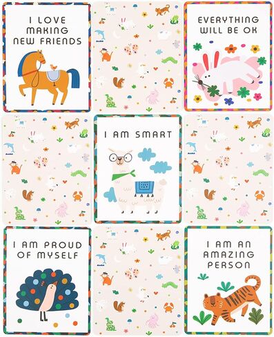 Affirmation Cards for Kids, 25 Motivational Self Care Statements with Cute Animal Illustrations, Drawer Storage Box and Wooden Display Stand, Positivity Gifts for Children & Toddlers in Saudi Arabia