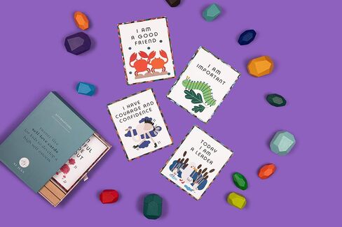 Affirmation Cards for Kids, 25 Motivational Self Care Statements with Cute Animal Illustrations, Drawer Storage Box and Wooden Display Stand, Positivity Gifts for Children & Toddlers in Saudi Arabia