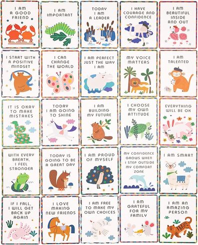Affirmation Cards for Kids, 25 Motivational Self Care Statements with Cute Animal Illustrations, Drawer Storage Box and Wooden Display Stand, Positivity Gifts for Children & Toddlers in Saudi Arabia