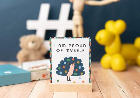 Affirmation Cards for Kids, 25 Motivational Self Care Statements with Cute Animal Illustrations, Drawer Storage Box and Wooden Display Stand, Positivity Gifts for Children & Toddlers in Saudi Arabia
