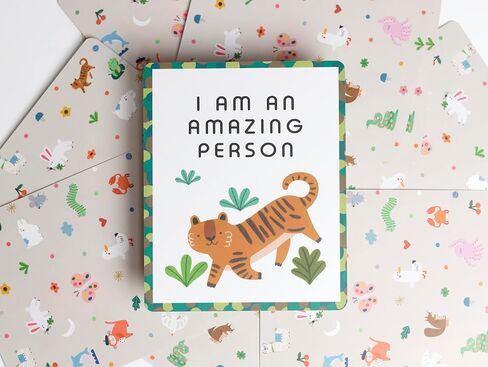 Affirmation Cards for Kids, 25 Motivational Self Care Statements with Cute Animal Illustrations, Drawer Storage Box and Wooden Display Stand, Positivity Gifts for Children & Toddlers in Saudi Arabia