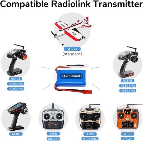 HPY 7.4V 2S LiPo Battery 20C 600mAh JST 2Pin Connector Recharge Lithium Polymer for RC A560 Airplane/RC4GS V3/RC6GS V3/AT10II/AT9S Pro/T8FB RC Radio Controller in Saudi Arabia