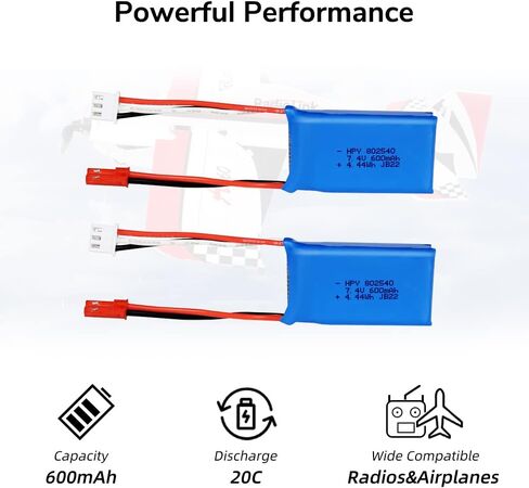 HPY 7.4V 2S LiPo Battery 20C 600mAh JST 2Pin Connector Recharge Lithium Polymer for RC A560 Airplane/RC4GS V3/RC6GS V3/AT10II/AT9S Pro/T8FB RC Radio Controller in Saudi Arabia