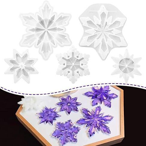 5 قطع قوالب راتنج عيد الميلاد - قالب راتنج ندفة الثلج كبير ثلاثي الأبعاد لتزيين عيد الميلاد بنفسك، سلسلة مفاتيح، قوالب زينة عيد الميلاد للراتنج أو صب الإيبوكسي in Kuwait