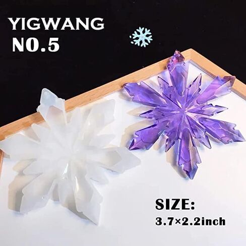 5 قطع قوالب راتنج عيد الميلاد - قالب راتنج ندفة الثلج كبير ثلاثي الأبعاد لتزيين عيد الميلاد بنفسك، سلسلة مفاتيح، قوالب زينة عيد الميلاد للراتنج أو صب الإيبوكسي in Kuwait