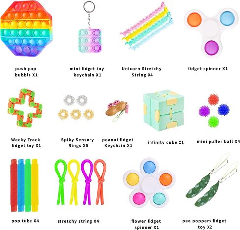 Sensory Fidget Toy Set for Kids Adults 30 Pack, Autism Special Needs Stress Reliever Silicone Stress Reliever Toy, Gift Educational School Game Crafts for Children Teen in Saudi Arabia