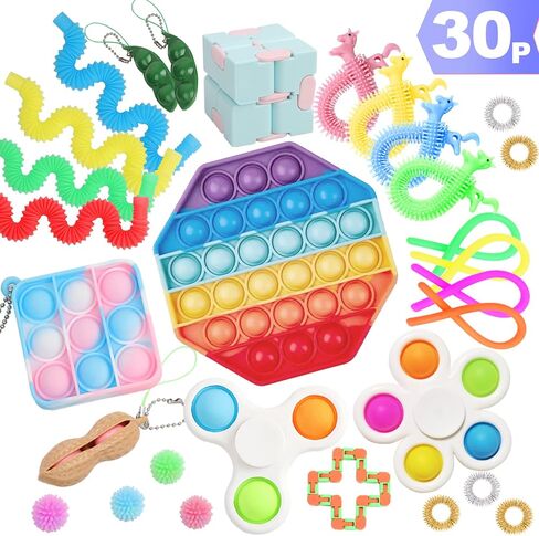 Sensory Fidget Toy Set for Kids Adults 30 Pack, Autism Special Needs Stress Reliever Silicone Stress Reliever Toy, Gift Educational School Game Crafts for Children Teen in Saudi Arabia