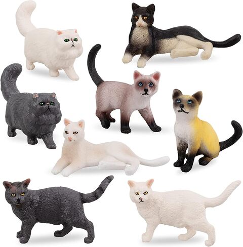 Toymany 8PCS تماثيل صغيرة سوداء وبيضاء للقطط، مجموعة ألعاب شخصيات قطط تعليمية واقعية، هريرة بيض عيد الفصح كعكة توبر عيد الميلاد هدية عيد ميلاد مشروع مدرسة الديوراما للأطفال الأطفال in Kuwait