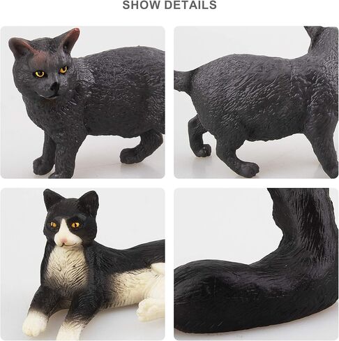 Toymany 8PCS تماثيل صغيرة سوداء وبيضاء للقطط، مجموعة ألعاب شخصيات قطط تعليمية واقعية، هريرة بيض عيد الفصح كعكة توبر عيد الميلاد هدية عيد ميلاد مشروع مدرسة الديوراما للأطفال الأطفال in Kuwait