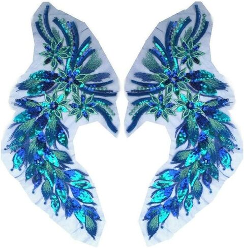 2 Pcs DIY Lace Sequins Embroidered Patches for Clothes Peacock Applique Embroidery Wedding Dress Sewing Trim Garment Decor (Golden) in Saudi Arabia