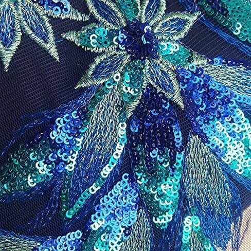 2 Pcs DIY Lace Sequins Embroidered Patches for Clothes Peacock Applique Embroidery Wedding Dress Sewing Trim Garment Decor (Golden) in Saudi Arabia