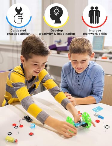 مجموعة بناء روبوت من 5 قطع، مشاريع العلوم والتكنولوجيا والهندسة والرياضيات للاطفال من سن 8-12 سنة، العاب هندسية للتجارب العلمية الالكترونية، هدية للاولاد والبنات بعمر 8 و9 و10 و11 و12 سنة in Kuwait