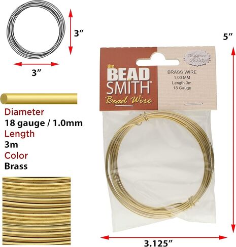 سلك المجوهرات الألماني الاحترافي من Beadsmith - قطر 1.0 ملم، قياس 18، ملف 3 أمتار - نحاس 100% - سلك خرز يستخدم في صناعة المجوهرات، وتغليف الأسلاك، والنحت، والزهور، والنمذجة وغيرها من الفنون والحرف اليدوية الأخرى in Kuwait