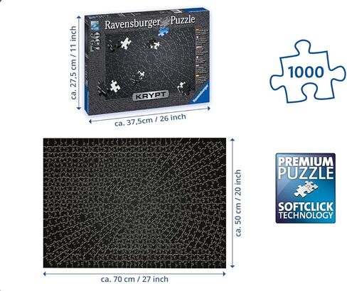 لعبة أحجية كريبت بلاك 15260 من رافنسبورجر 736 قطعة للبالغين، كل قطعة فريدة من نوعها، وتضمن تقنية سوفت كليك أن القطع تتناسب معًا بشكل مثالي، 68.58 سم × 50.8 سم in Kuwait