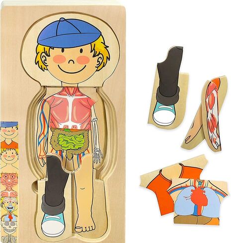 Kidzlane African American Boy Wooden My Body Puzzle for Toddlers & Kids - 29 Piece Girls Anatomy Puzzle Kid Play Set - Anatomy for Kids, Skeleton Toys for Kids Ages 3 Plus in Kuwait