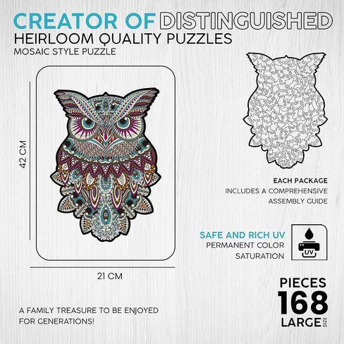 Wooden Puzzle for Adults, Owl Puzzle (L, 168pcs) Beautiful Wooden Box, Wooden Jigsaw Puzzles Unique Shape, Birthday Gifts for Adults and Kids Family Game in Saudi Arabia