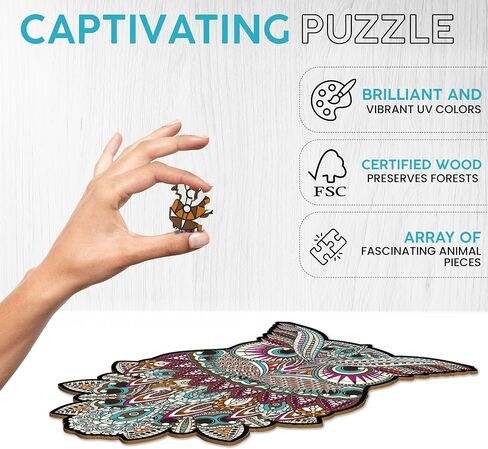 Wooden Puzzle for Adults, Owl Puzzle (L, 168pcs) Beautiful Wooden Box, Wooden Jigsaw Puzzles Unique Shape, Birthday Gifts for Adults and Kids Family Game in Saudi Arabia