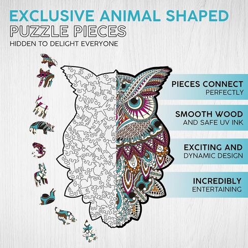 Wooden Puzzle for Adults, Owl Puzzle (L, 168pcs) Beautiful Wooden Box, Wooden Jigsaw Puzzles Unique Shape, Birthday Gifts for Adults and Kids Family Game in Saudi Arabia