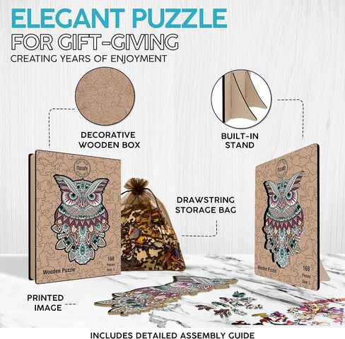 Wooden Puzzle for Adults, Owl Puzzle (L, 168pcs) Beautiful Wooden Box, Wooden Jigsaw Puzzles Unique Shape, Birthday Gifts for Adults and Kids Family Game in Saudi Arabia