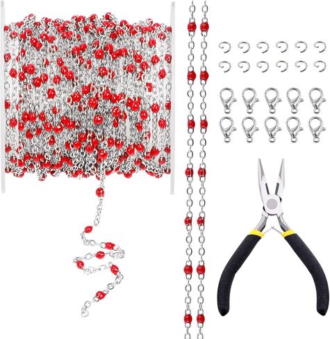 Mardatt 16.4Feet/5M Black Beaded Jewelry Chain with Lobster Clasps, Jump Rings and Jewelry Pliers, Stainless Steel Soldered Beaded Chains Rosary Link Chains for Bracelet Necklace Making in Kuwait