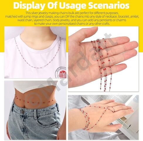 Mardatt 16.4Feet/5M Black Beaded Jewelry Chain with Lobster Clasps, Jump Rings and Jewelry Pliers, Stainless Steel Soldered Beaded Chains Rosary Link Chains for Bracelet Necklace Making in Kuwait