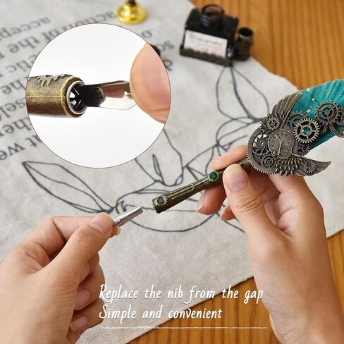 أقلام الخط من هيثرون للكتابة - مجموعة أقلام الريشة والحبر مع حبر أسود 5 مجموعة هدايا ختم الشمع قابلة للاستبدال (أخضر، 11 قطعة) in Kuwait