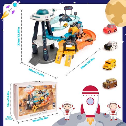 مسارات السباق للأطفال الصغار 3 4 5 6 7، لعبة مسار السباق للأولاد مغامرة السيارة، ألعاب تسلق عربة السكك الحديدية مع 4 سيارات سباق صغيرة موضوع الفضاء هدايا ما قبل المدرسة للبنين والبنات in Kuwait
