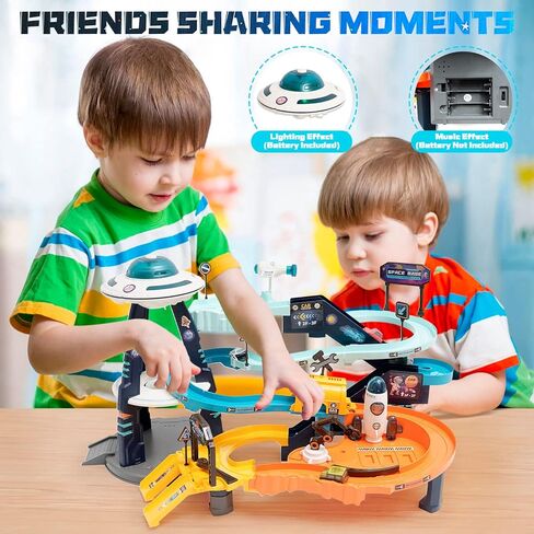 مسارات السباق للأطفال الصغار 3 4 5 6 7، لعبة مسار السباق للأولاد مغامرة السيارة، ألعاب تسلق عربة السكك الحديدية مع 4 سيارات سباق صغيرة موضوع الفضاء هدايا ما قبل المدرسة للبنين والبنات in Kuwait