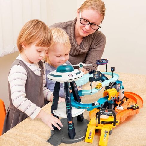 مسارات السباق للأطفال الصغار 3 4 5 6 7، لعبة مسار السباق للأولاد مغامرة السيارة، ألعاب تسلق عربة السكك الحديدية مع 4 سيارات سباق صغيرة موضوع الفضاء هدايا ما قبل المدرسة للبنين والبنات in Kuwait