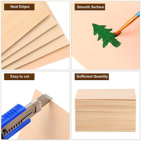 Wenqik 100 Pcs Basswood Sheets 4 x 6 x 1/16 Inch Plywood Sheets Thin Wooden Plywood Sheets Rectangular Unfinished Basswood Board for Crafts Cutting Wood Burning DIY Architectural Models Drawing in Saudi Arabia