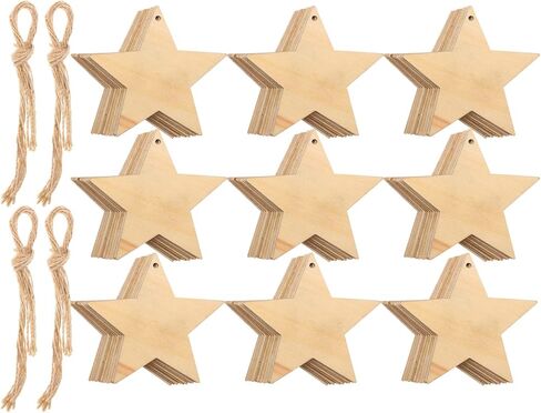 Tatuo 100 Pieces Christmas Wooden Star Ornaments Star Wooden Ornaments Cutouts for Crafts Hanging Ornaments with Ropes for Embellishments, Wedding, DIY, Craft, Festival in Kuwait