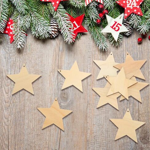 Tatuo 100 Pieces Christmas Wooden Star Ornaments Star Wooden Ornaments Cutouts for Crafts Hanging Ornaments with Ropes for Embellishments, Wedding, DIY, Craft, Festival in Kuwait
