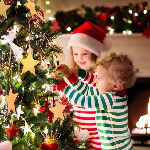 Tatuo 100 Pieces Christmas Wooden Star Ornaments Star Wooden Ornaments Cutouts for Crafts Hanging Ornaments with Ropes for Embellishments, Wedding, DIY, Craft, Festival in Kuwait