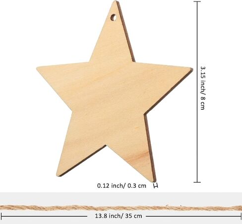 Tatuo 100 Pieces Christmas Wooden Star Ornaments Star Wooden Ornaments Cutouts for Crafts Hanging Ornaments with Ropes for Embellishments, Wedding, DIY, Craft, Festival in Kuwait