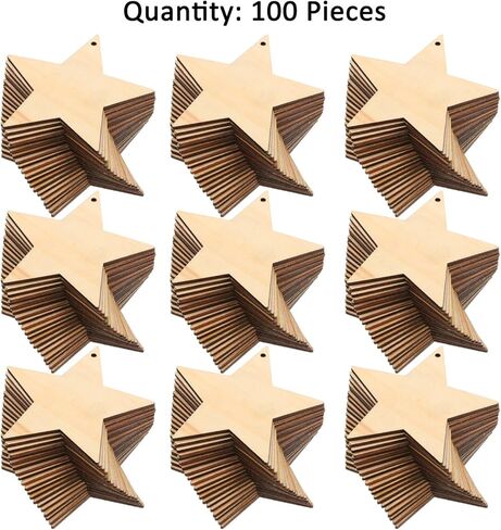 Tatuo 100 Pieces Christmas Wooden Star Ornaments Star Wooden Ornaments Cutouts for Crafts Hanging Ornaments with Ropes for Embellishments, Wedding, DIY, Craft, Festival in Kuwait