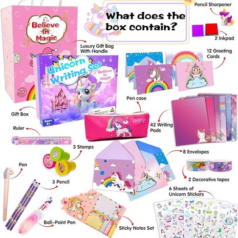 Y YOFUN Unicorns Gifts for Girls - Unicorn Stationary Set, Unicorn Toys for Kids, Art Supplies, Birthday, Christmas Gifts for 6 7 8 9 10 11 12 Years Old Girl, Preteen Craft Toys in Kuwait