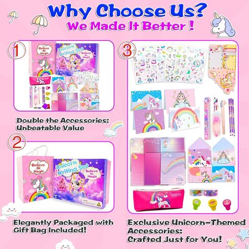 Y YOFUN Unicorns Gifts for Girls - Unicorn Stationary Set, Unicorn Toys for Kids, Art Supplies, Birthday, Christmas Gifts for 6 7 8 9 10 11 12 Years Old Girl, Preteen Craft Toys in Kuwait