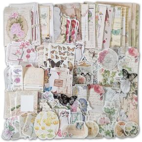 260 Pieces Vintage Scrapbook Supplies Pack, Decorative Nature Retro Paper Stickers Collection for Journal DIY Arts Crafts Album Bullet Journals Planners (Flowers)