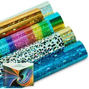 KISSWILL HTV Heat Transfer Vinyl Glitter Bundle Sheet - 5 Pack 12" x 10" Lightning Pattern HTV Vinyl Bundle for T-Shirt/Hats/Shoes and More (5 Colors)