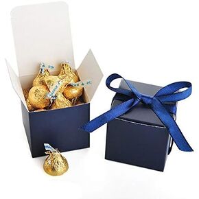 AWELL Black Gift Candy Box with Gold Dots Bulk 2x2x2 inches with Ribbon Party Favor Box, Gold Dots,Pack of 50