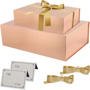 REJODA 2 حزمة من علب هدايا عيد الميلاد مع أغطية مغناطيسية، صندوق هدايا ذهبي وردي للهدايا مع شريط، صندوق اقتراح وصيفة العروس، أعياد الميلاد، هدايا الزفاف، تغليف هدايا فاخرة للنساء in Kuwait