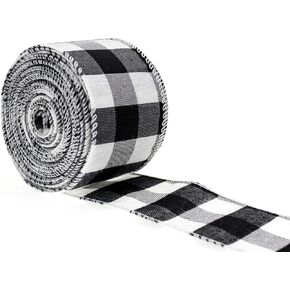 ATRBB White and Black Buffalo Plaid Ribbon Wired Edge Gingham Ribbon for Christmas Decoration and Bows Craft,10 Yards by 2.48 Inches (Style 1)